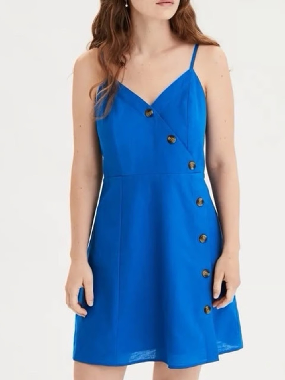 Women's Royal Blue Button-Accent Spaghetti Strap Dress